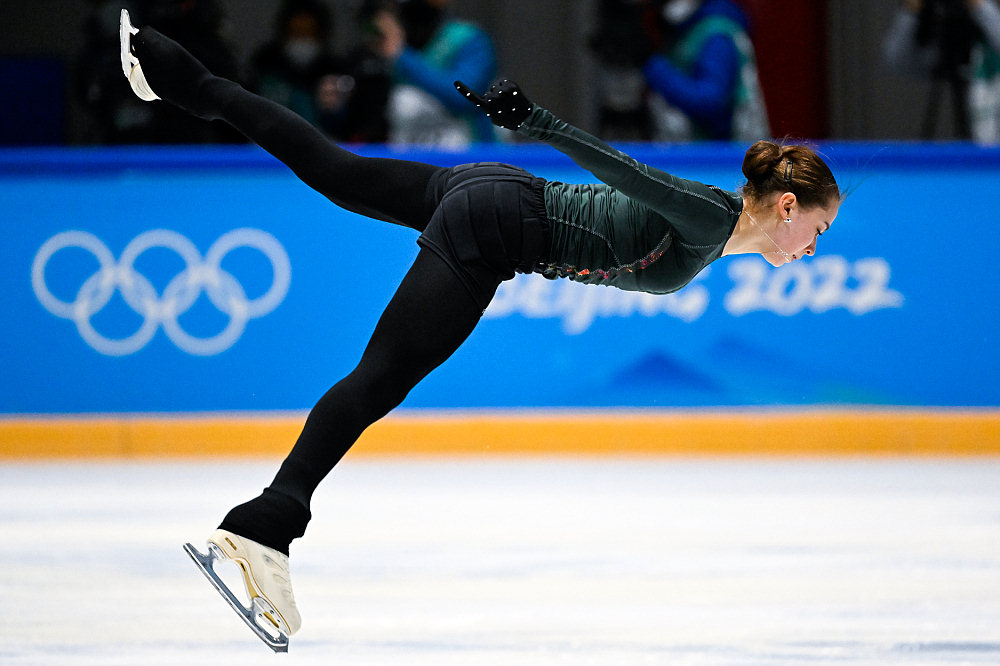 Камила Валиева на тренировке 14 февраля