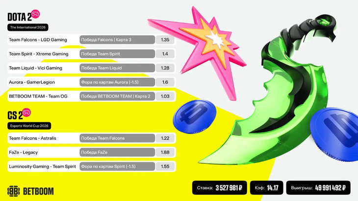 Клиент BetBoom выиграл 49,9 млн рублей