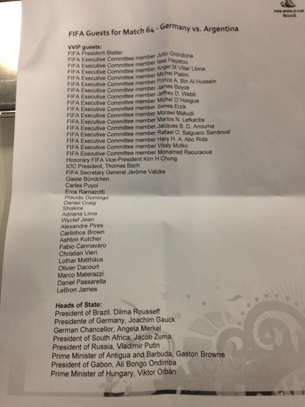 Список ВИП-персон на финал ЧМ-2014