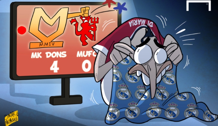 Карикатура Омара Момани на перешедшего в «МЮ» Анхеля Ди Марию