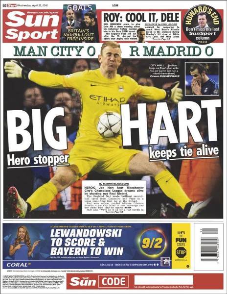 Первая полоса The Sun посвящена Джо Харту