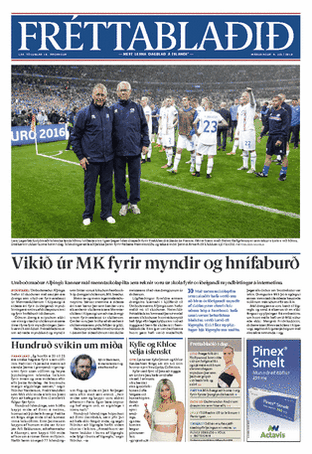 Первая полоса популярной исландской газеты «Fréttablaðið»