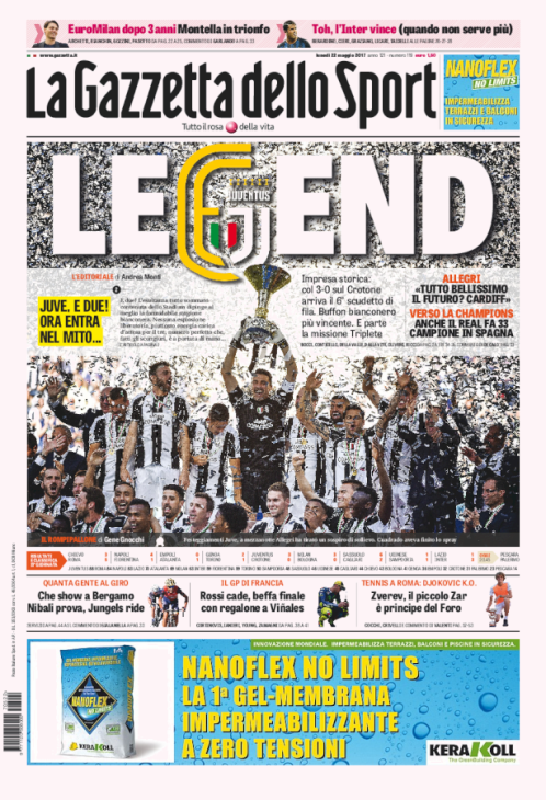 Первая полоса La Gazetta dello Sport
