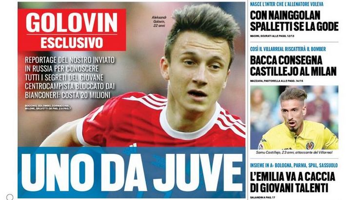 Александр Головин на первой полосе Tuttosport