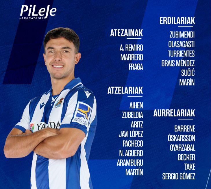 Состав «Реал Сосьедада» на матч против «Райо Вальекано»