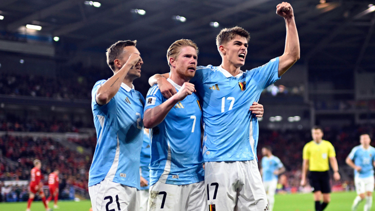 Игроки сборной Бельгии празднуют гол