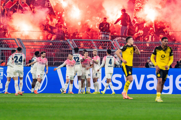 Игроки «Байера» празднуют гол