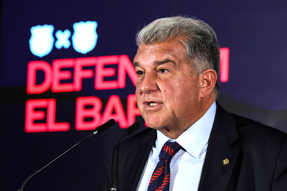 Жоан Лапорта на пресс-конференции, посвященной презентации его кандидатуры на пост президента «Барселоны». 17 февраля 2026 г.