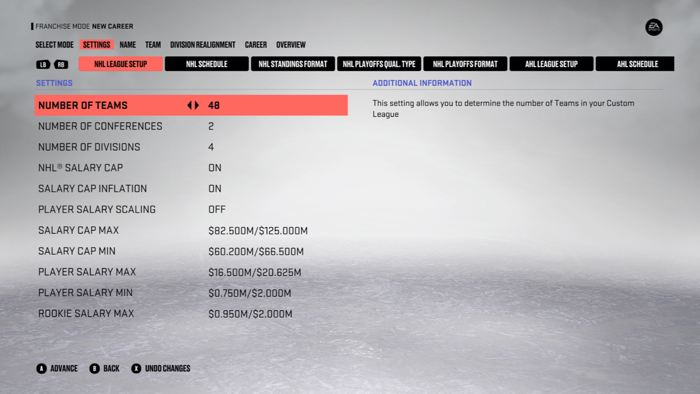 Процесс создания турнира в NHL 23