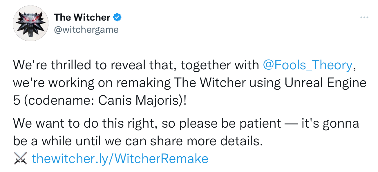 CDPR анонсировала ремейк «Ведьмака»