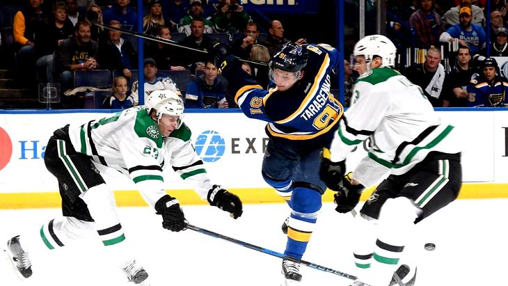 Российский форвард «Сент-Луиса» Владимир Тарасенко стал героем матча против «Далласа»