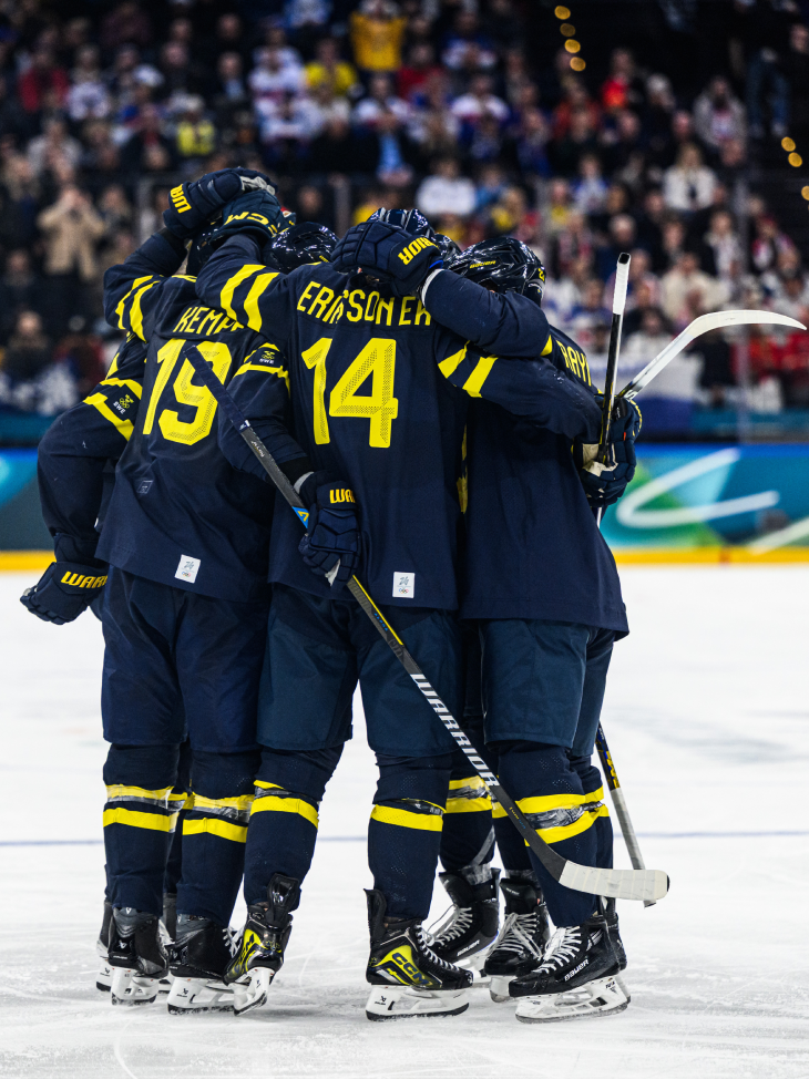 Игроки сборной Швеции празднуют гол