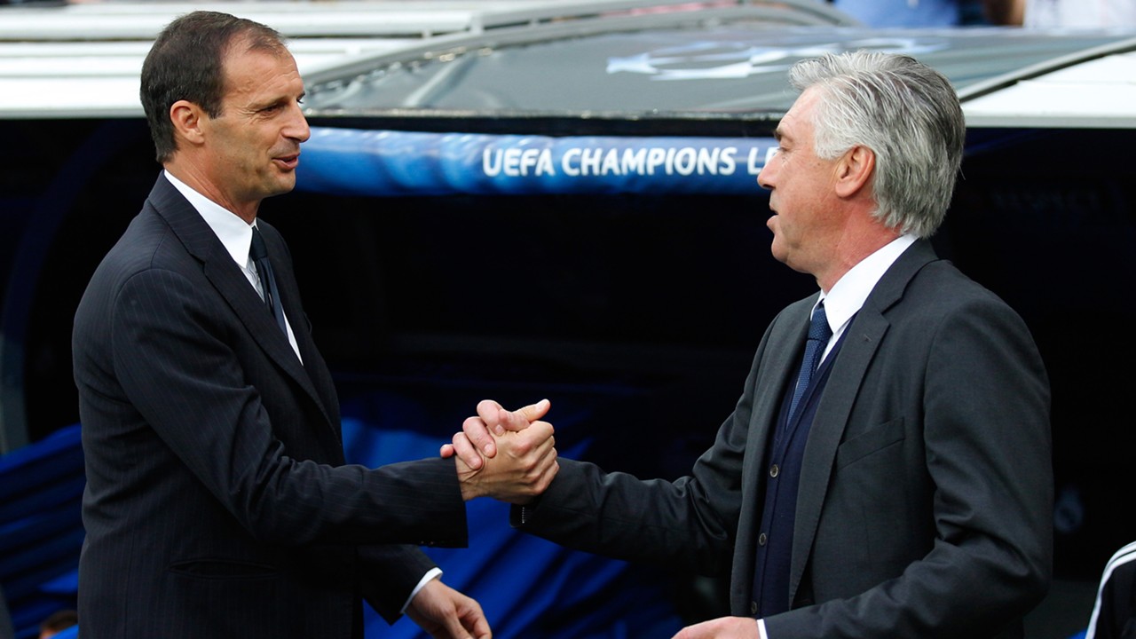 Аллегри (слева) и Анчелотти поборются в очной дуэли